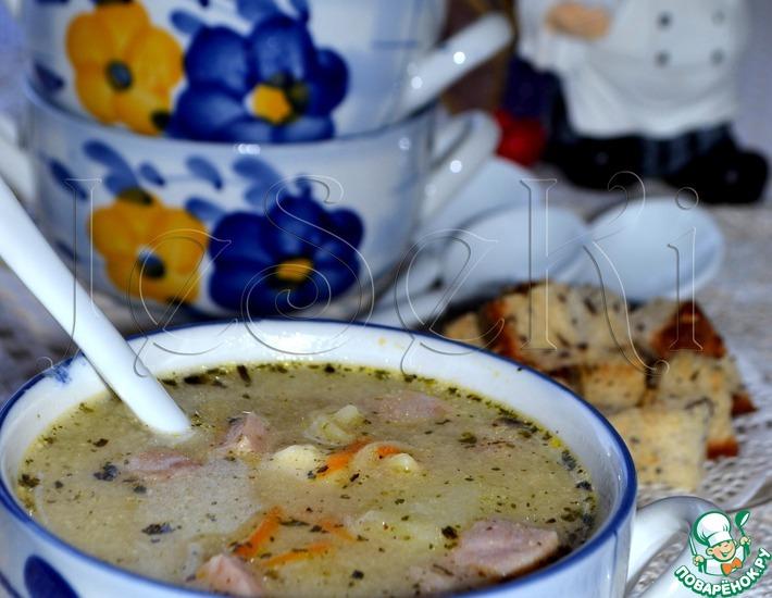 Рецепт: Сливочно-сырный суп с ветчиной и сухариками