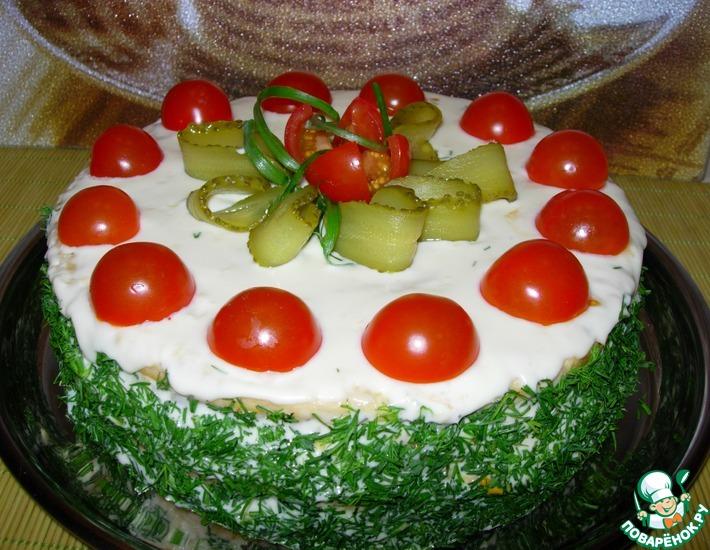 Рецепт: Закусочный торт Наполеон с ветчиной и сыром
