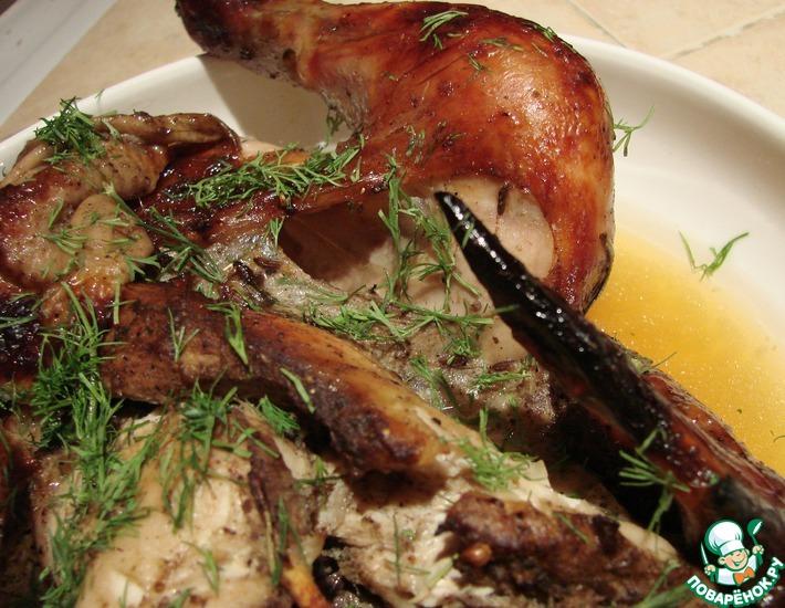 Рецепт: Курица в рукаве с брусничным соусом