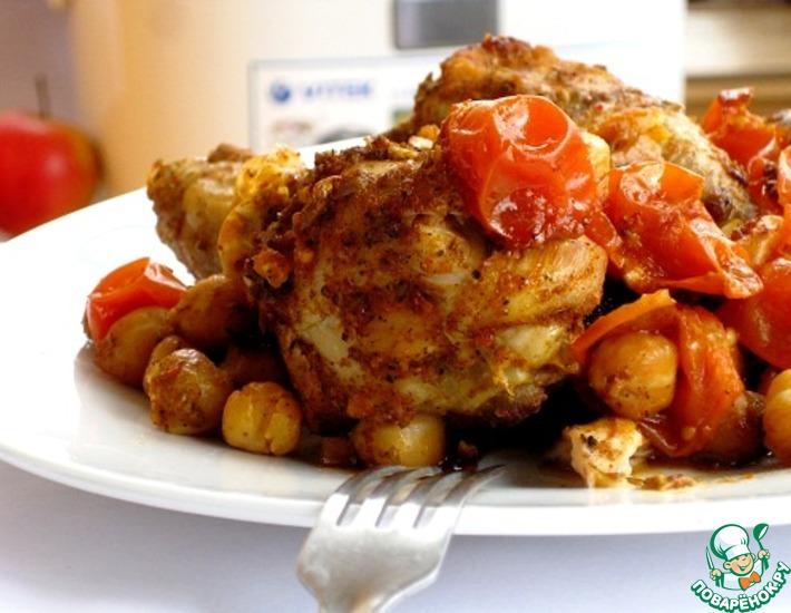 Рецепт: Курица с нутом, томатами и паприкой