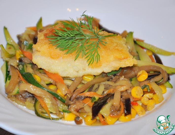 Рецепт: Жареные овощи с рыбой в соевом соусе