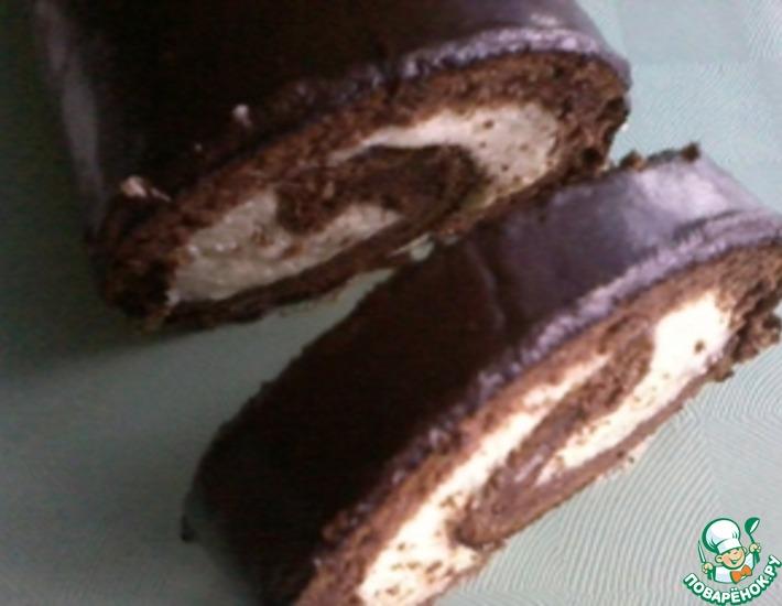 Рецепт: Шоколадный рулет с кремом из белого шоколада