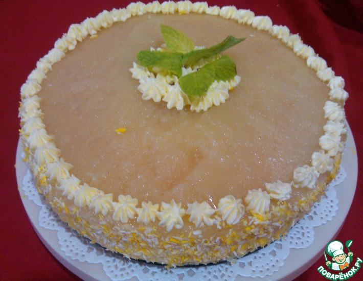 Рецепт: Воздушный ананасовый торт с творогом и джемом