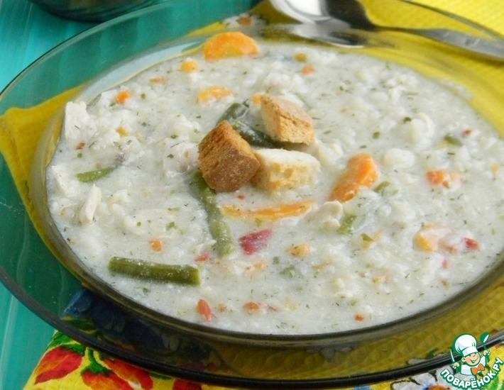 Рецепт: Сливочный суп с курицей и рисом