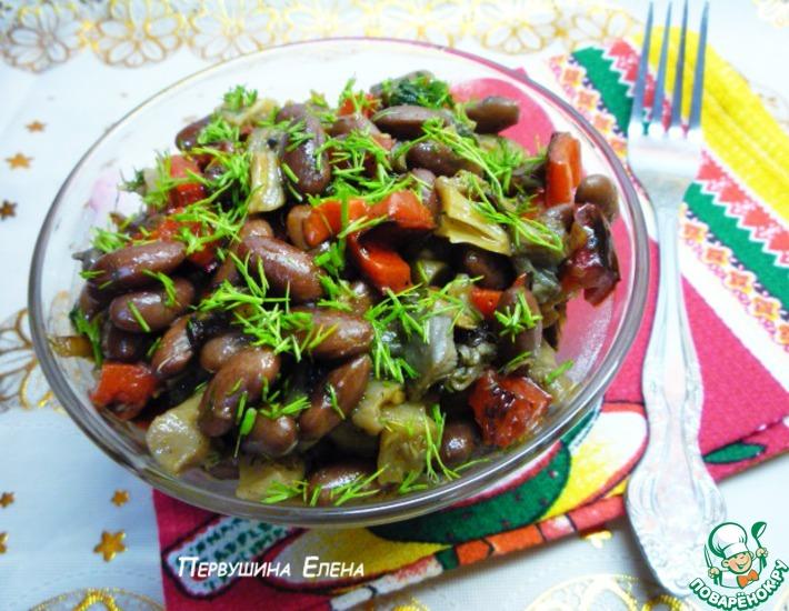 Рецепт: Теплый грибной салат с красной фасолью