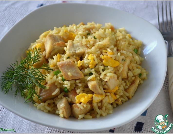Рецепт: Жареный рис с курицей по-китайски
