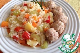 Рецепт: Ароматный рис с овощами и фрикадельками