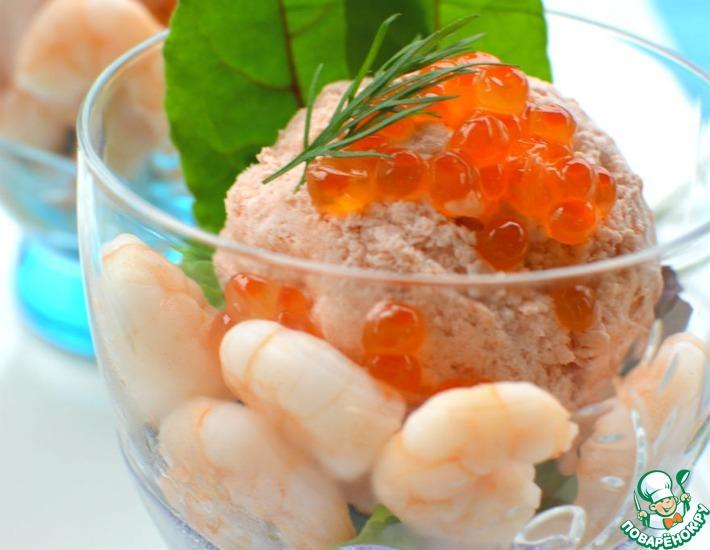 Рецепт: Закуска Креветки с томатным мороженым