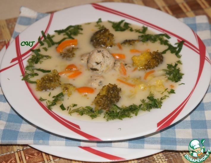 Рецепт: Сырный суп с брокколи и фрикадельками