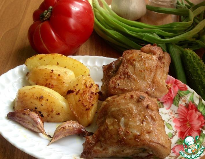 Рецепт: Свиная грудинка и ребрышки, запеченные с картофелем
