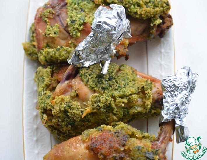 Рецепт: Хрустящие крылышки в зеленой панировке с рисом