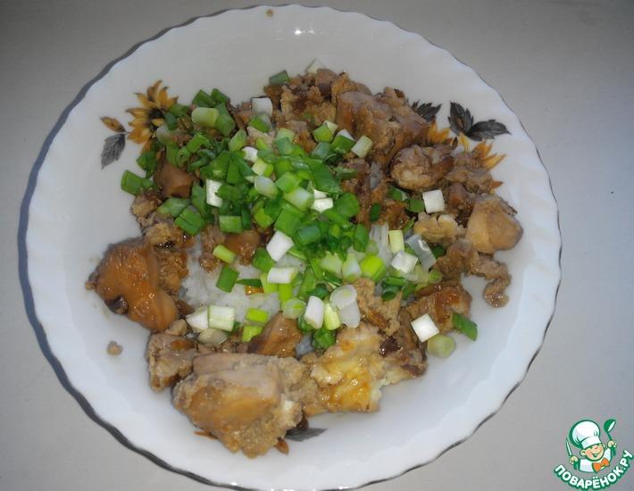 Рецепт: Японский омлет с курицей и рисом Оякодон