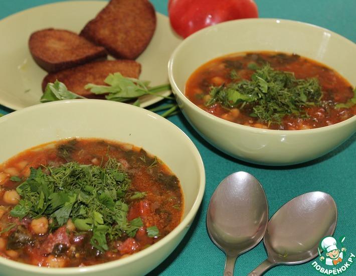 Рецепт: Суп из турецкого гороха с испанской колбасой чоризо
