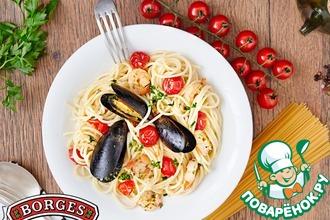 Рецепт: Спагетти с морепродуктами и томатами черри