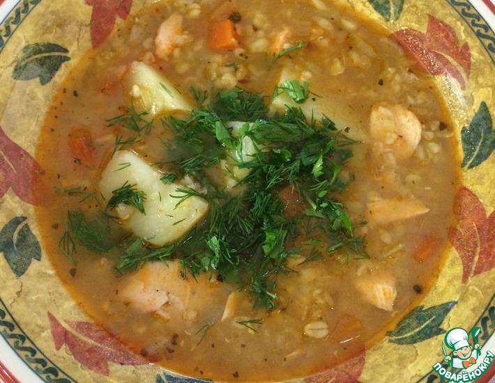 Рецепт: Суп с лососем, булгуром и чечевицей