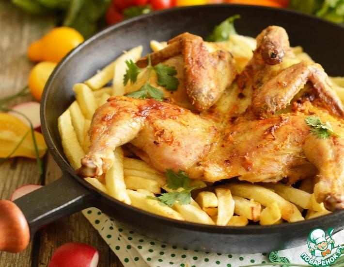 Рецепт: Ароматный цыпленок с жареным картофелем
