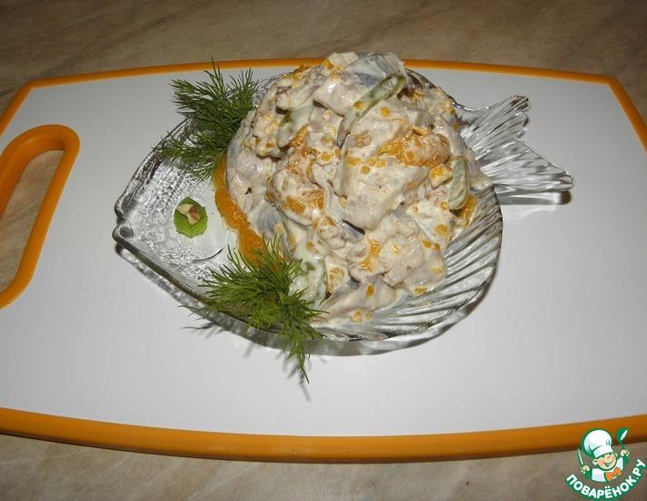 Рецепт: Салат из сельди с виноградом и мандаринами