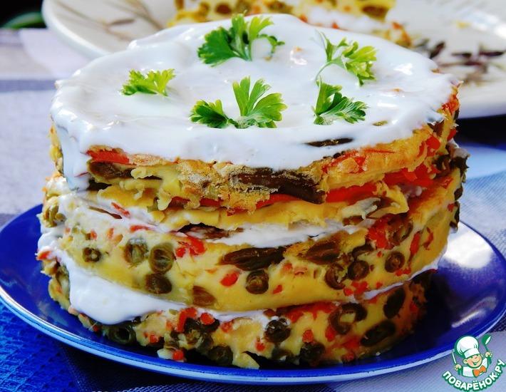 Рецепт: Закусочный торт с морковью и зеленой фасолью
