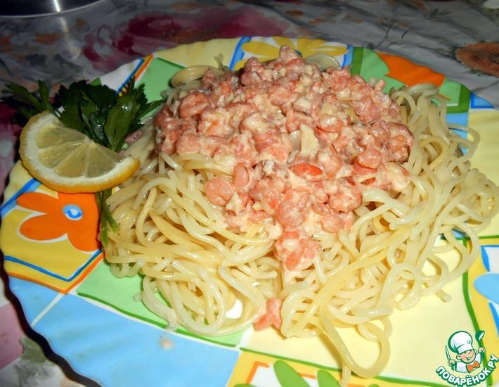 Рецепт: Спагетти с креветками в чесночном соусе