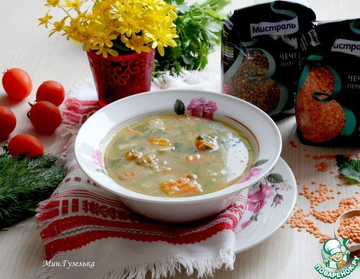 Рецепт: Суп из кролика с зеленой и красной чечевицей