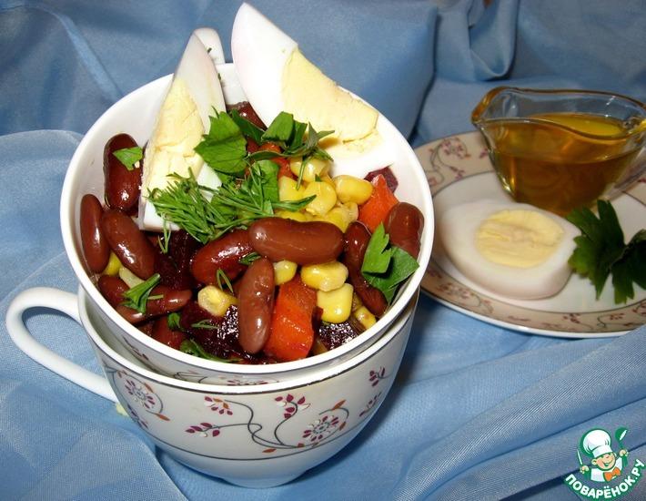 Рецепт: Салат с фасолью и рыжиковым маслом