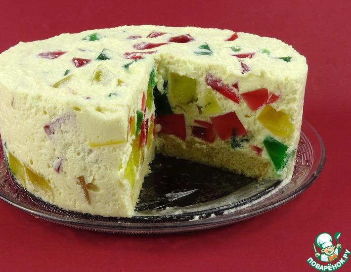 Рецепт: Творожно-желейный торт Битое стекло