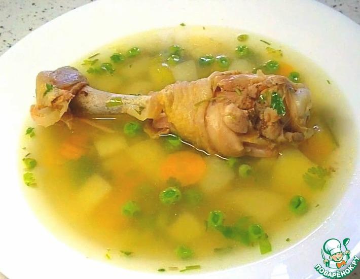 Рецепт: Куриный суп с молодым горошком