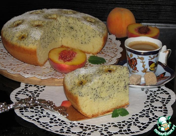 Рецепт: Двухслойный пирог с цветами из персиков