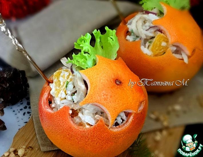 Рецепт: Новогодние апельсиновые шары с салатом