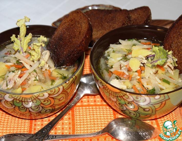 Рецепт: Куриный суп с рисом и кольраби