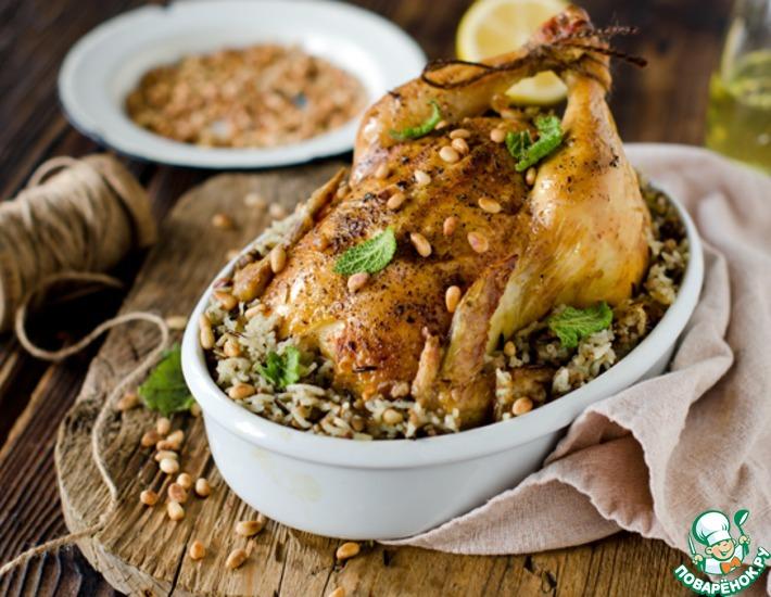 Рецепт: Курица, фаршированная рисом и фаршем