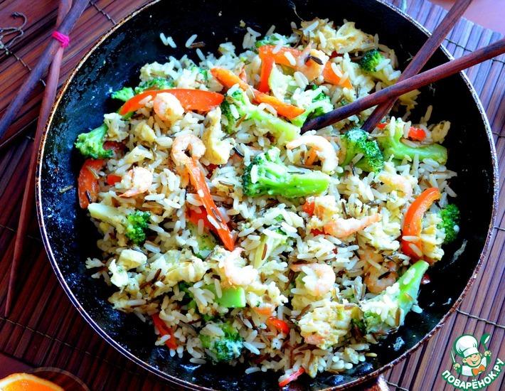 Рецепт: Рис с креветками и овощами