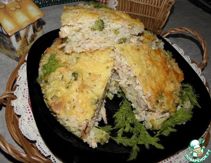 Рецепт: Запеканка с рисом, курицей и брокколи
