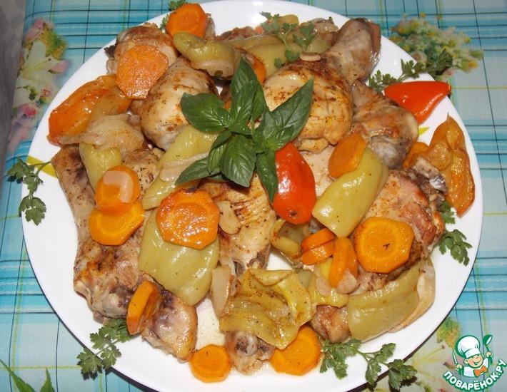 Рецепт: Курица с овощами, запечённая в пакете