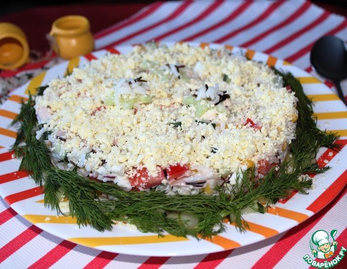 Рецепт: Салат из риса и копченой курицы