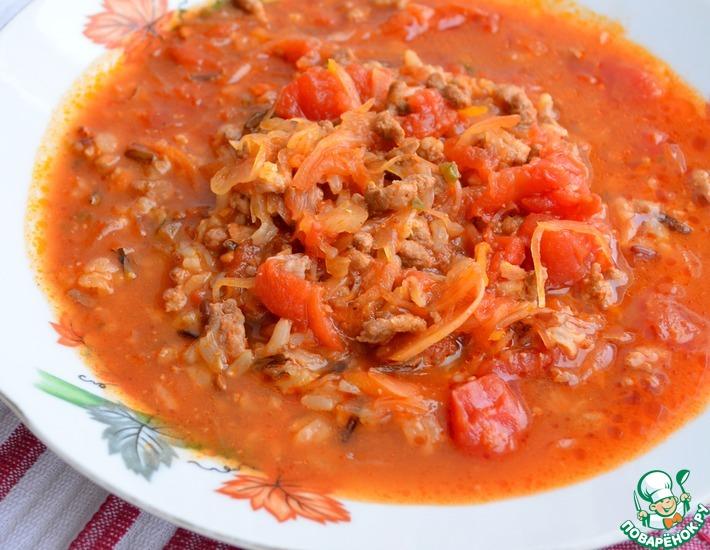 Рецепт: Томатный суп с рисом и квашеной капустой