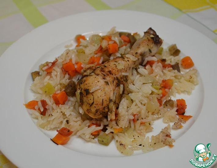 Рецепт: Запеченные куриные ножки с рисом и овощами