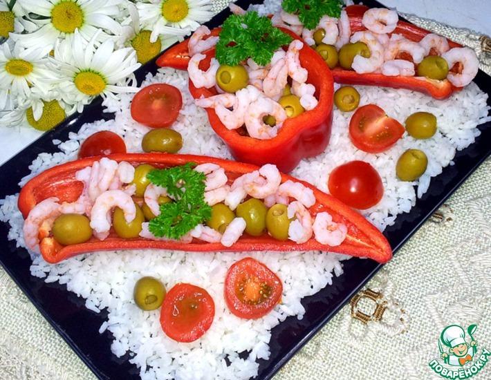 Рецепт: Закусочный салат с креветками и оливками