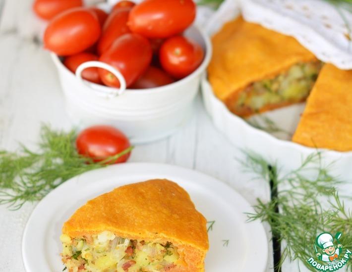 Рецепт: Пирог на томатном соке с картофелем и беконом