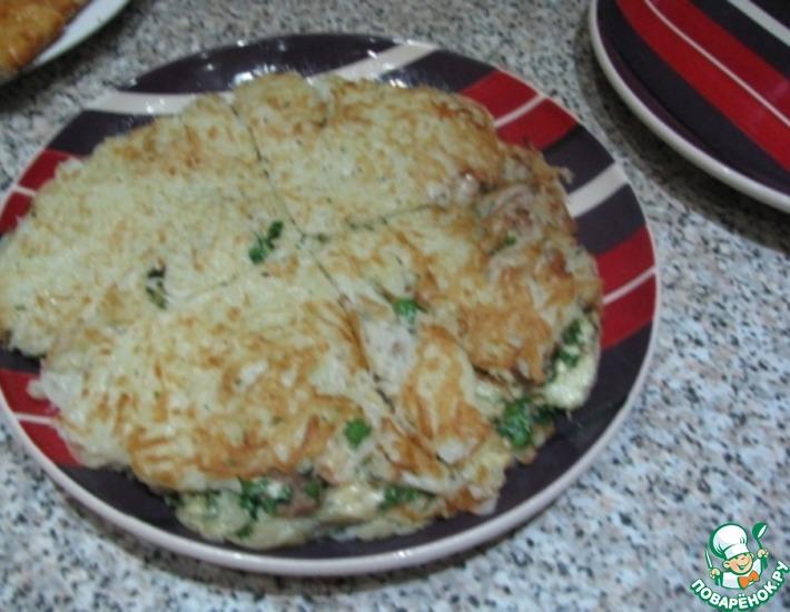 Рецепт: Большой драник с начинкой из курицы и сыра