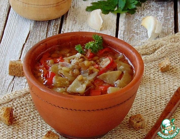 Рецепт: Чечевичный суп с печеными овощами