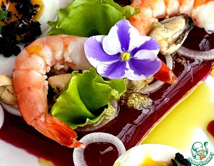 Рецепт: Салат с морепродуктами на свекольном желе