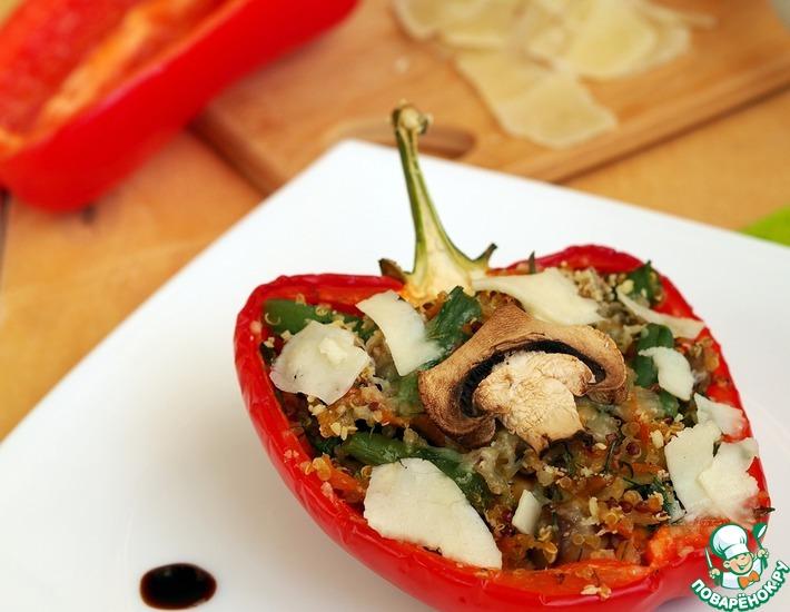Рецепт: Фаршированный перец с киноа, овощами и грибами