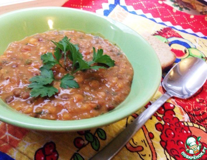 Рецепт: Густой горохово-чечевичный суп со свеклой