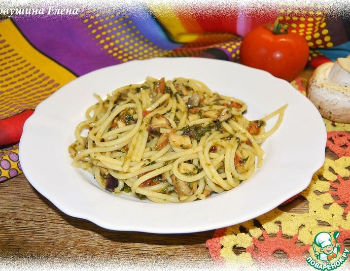 Рецепт: Спагетти с грибами и шпинатом