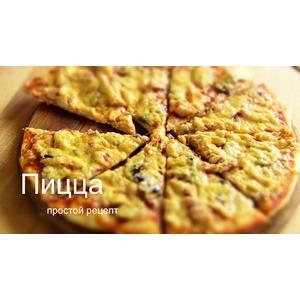 Пицца на тонком тесте с курицей и грибами