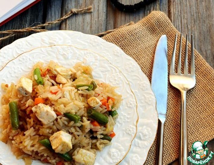 Рецепт: Жареный рис с овощами и соевым сыром