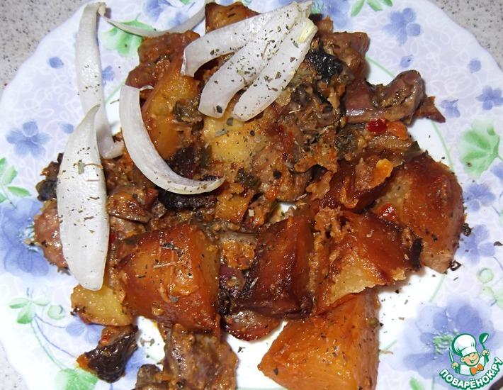 Рецепт: Куриные желудки с катофелем и грибами