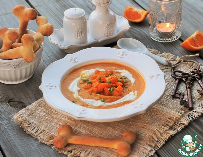 Рецепт: Тыквенно-мандариновый суп с хлебными косточками