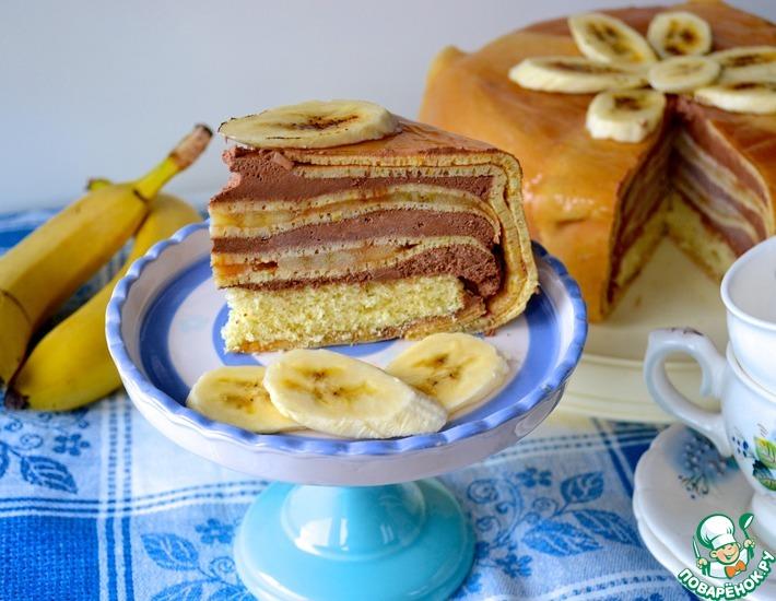 Рецепт: Блинный торт с бананами и шоколадным муссом